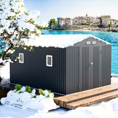 10X10 FT Metal Storage Shed With Floor Frame Extra Large Waterproof Storage House With Clear Roof Windows Air Vent For Garden Yard To Store Bikes,Lawnmower