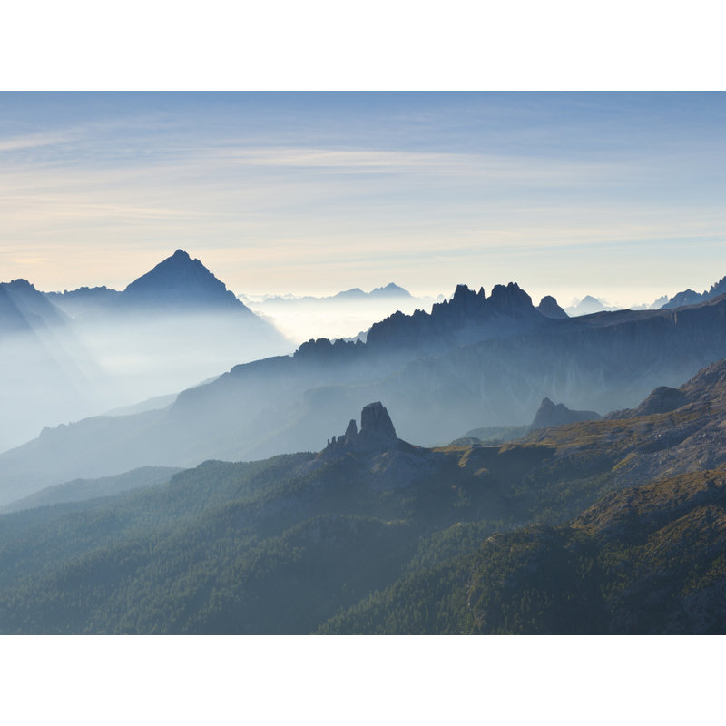 Dolomites, Italy, Hazy Cinque Torri Print by Frank Peters, No Mat, Black Framed Canvas, 19" H x 25" W x 2" D