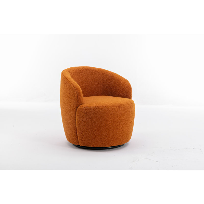 Swivel Accent Armchair Barrel Chair With Powder Coating Metal Ring, Caramel Wool