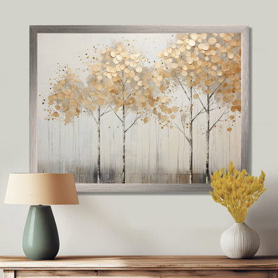 Minimalism Golden Trees Tranquility - Trees Canvas Print