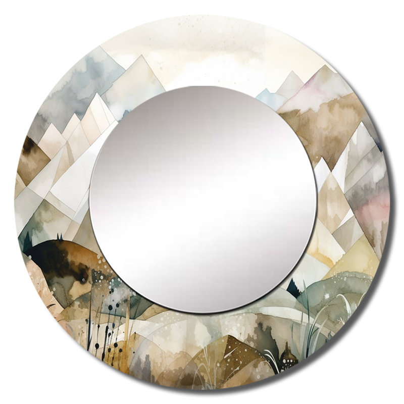 «Osickey Exploration The Evolving Silver Mountains II - Landscape», grand miroir mural rond gris, reproduction d'art en métal