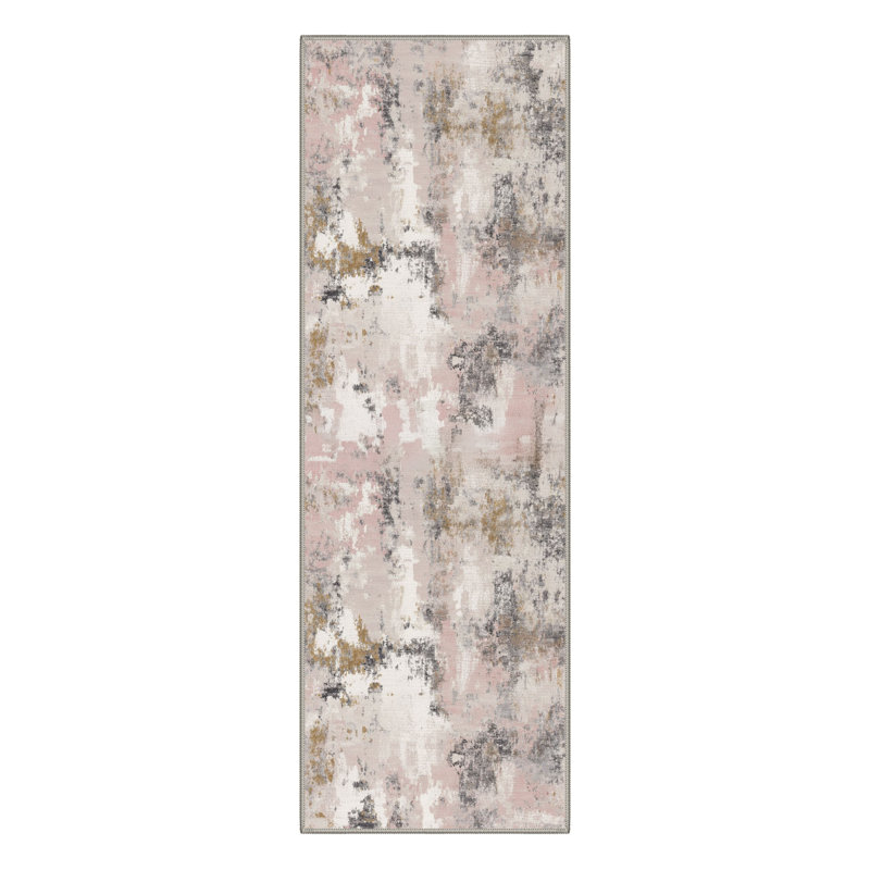 Mignone Aura Abstract Art Machine Washable Blush Haze Indoor Area Rug With Non-Slip Backing, Runner 2' x 6'