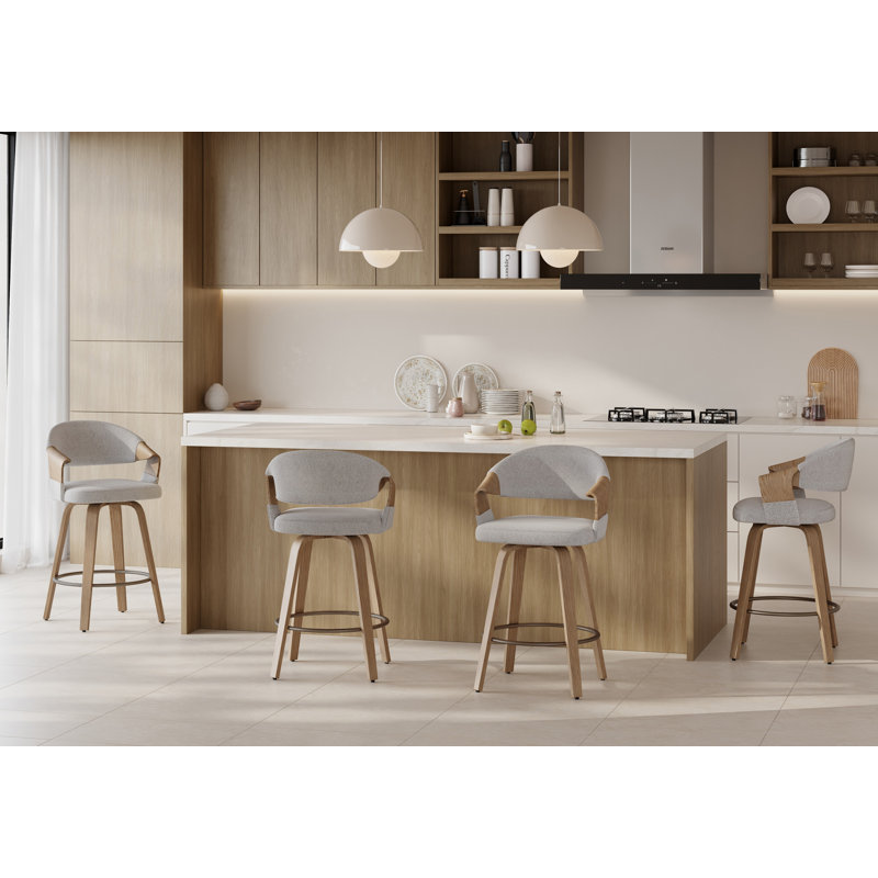 Tabouret de comptoir pivotant de style Mid-Century avec structure en bois cintré, Gris
