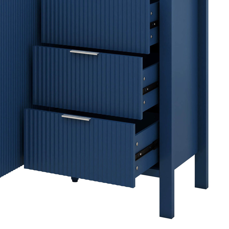 Buffet à motif de vagues avec 3 tiroirs et 2 portes, grande armoire de rangement avec crochets, pied central supplémentaire pour le salon
