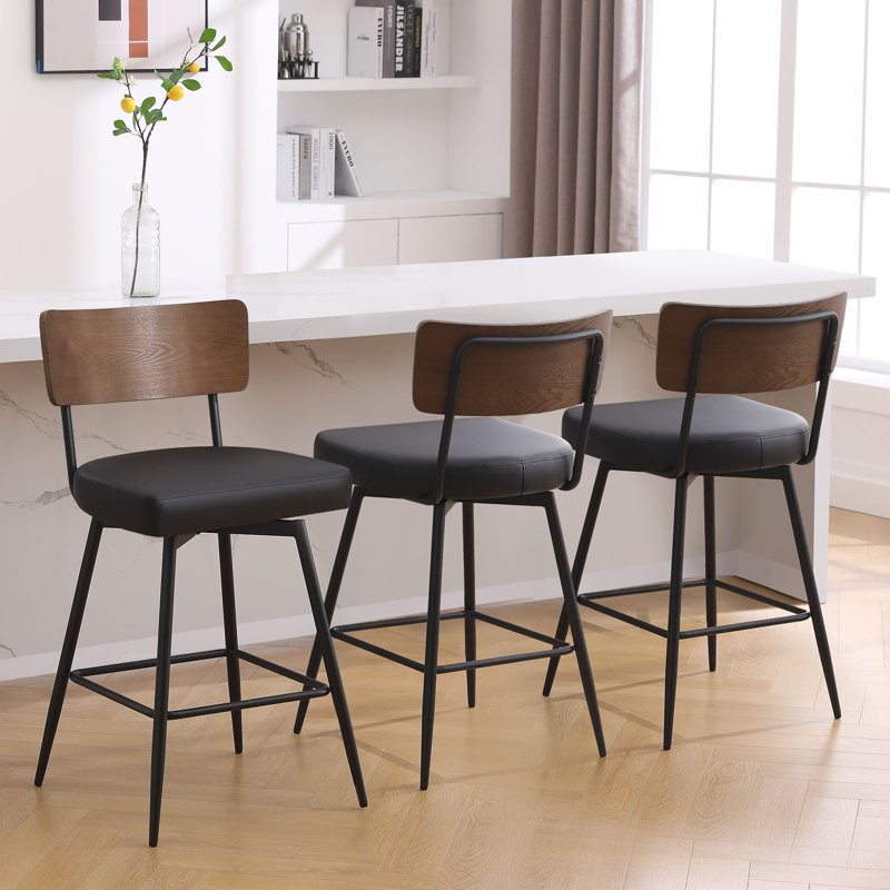 Swivel Upholstered Counter & Bar Stool, Black, 3, Counter Stool (26" Seat Height)