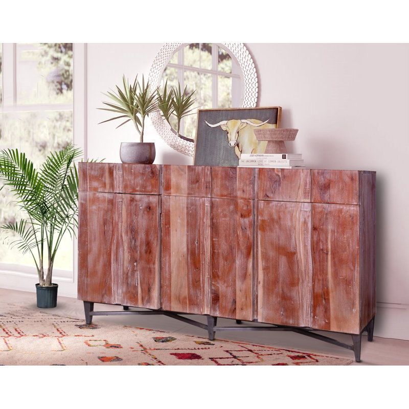 3 Dr Sideboard, Solid Wood & Iron Base, 59x16x38