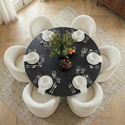 6 - Person Dining Table Sets With Round Table & 6 Upholstered Fabric Chairs