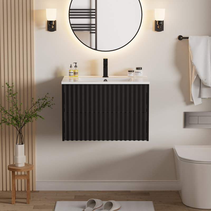 Ensemble de meuble-lavabo mural 30 "avec lavabo, robinet et bonde Amily, Noir