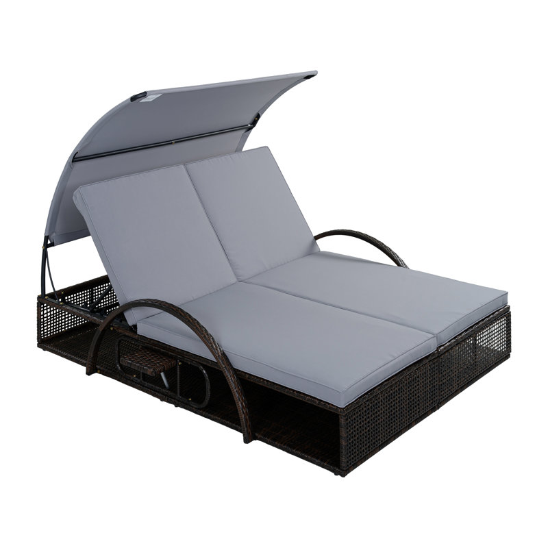Lit double d'extérieur avec auvent et tables escamotables cachées, Gris