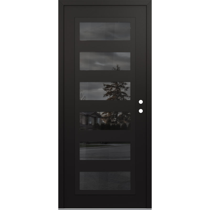 C9 à gauche 36 po X 80 po Porte d'entrée avant à panneau en verre noir et noir, Miroitant, S'ouvre à gauche vers l'intérieur