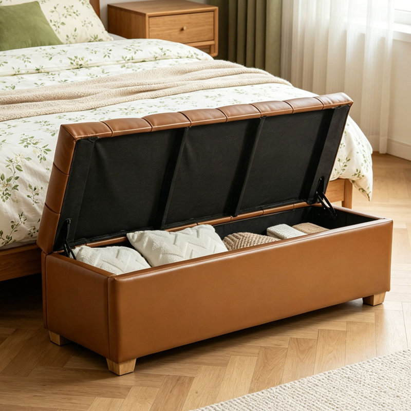 Banc de rangement en cuir 60 po, Brun