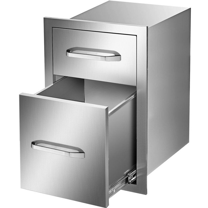VEVOR 13"W x 20.5"H x 21"D 2-Tier Stainless Storage Drawers, Flush Mount BBQ Kitchen Island Drawers