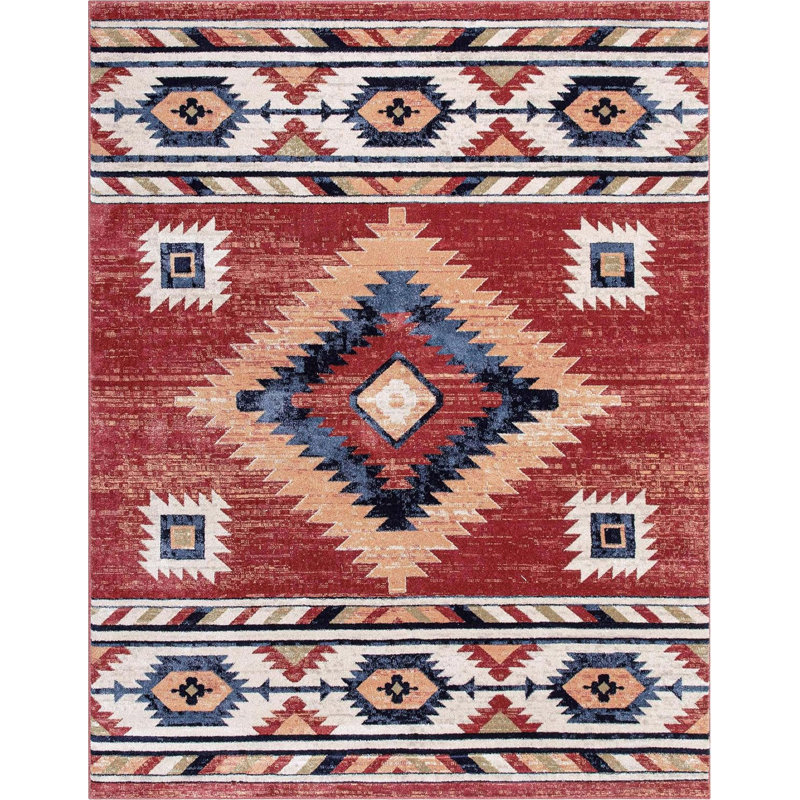 Tribal Elegance Crimson Red Synthetic 5'3" x 7'3" Easy-Care Area Rug