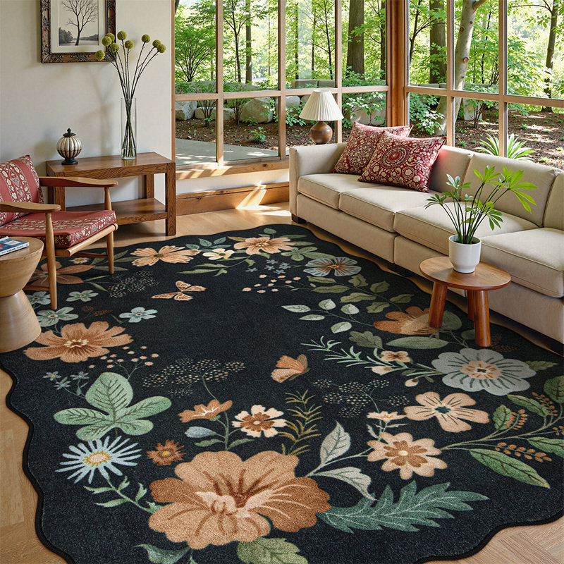 Tapis floral antidérapant doux antidérapant pour salon et chambre à coucher Floral, Rectangle 6 pi x 9 pi