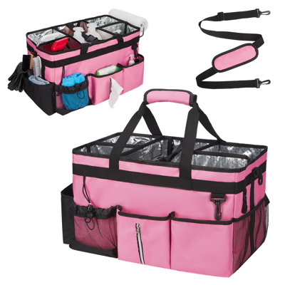 Oxford Cloth Housekeeping Tool Bag, 19.6 Inch Portable Multi-Purpose Storage Bag with Compartments and Pockets, Pink