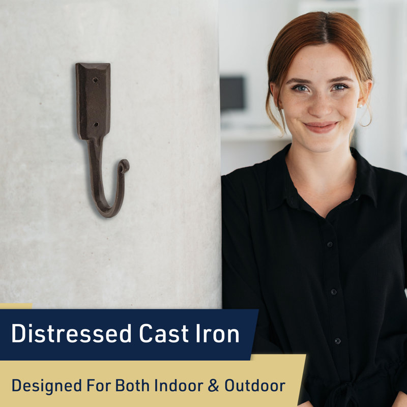 Heavy Duty Wall Hook - Large 6.5” Single Hand Forged Rustic Iron Coat Hook - Handmade Coat Hooks or Wall Hooks for Hanging Pots and Pans, Coats, Hats, Towels or Bags (Black)