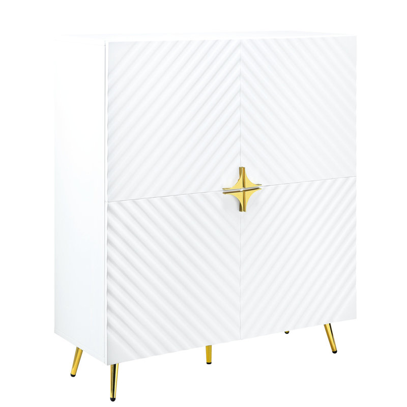Armoire d'appoint blanche avec motif à vagues et construction à haute brillance pour un rangement élégant, Blanc