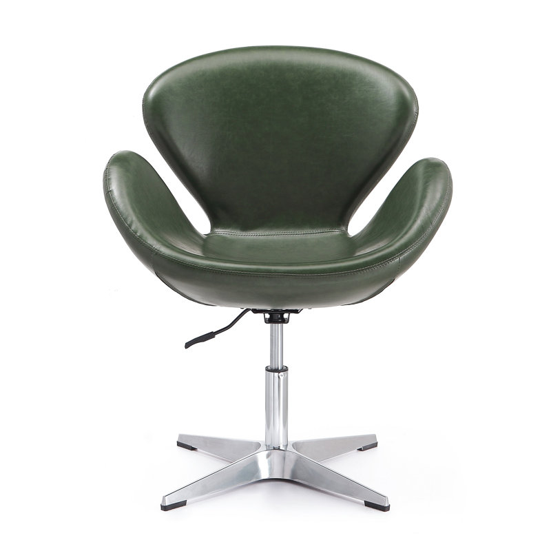 Raspberry Modern Vegan Leather Upholstered Metal Swivel Balloon Chair in Forest Green, Forest Green Faux Leather