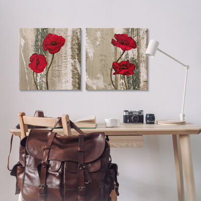 «Bright Blooms on Rustic», ensemble de 2 toiles murales par Brian Foster