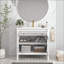 Lavabo de salle de bain de style Mid-Century avec verre à motif et bande lumineuse à capteur de mouvement, lavabo de salle de bain autoportant Farmhouse avec rangement, meuble-lavabo haut de gamme (robinet non inclus)-632656077