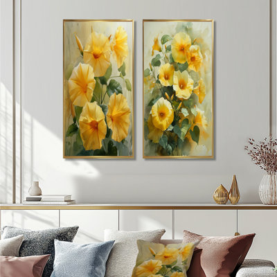 Yellow Green Sun Morning Glory I - Morning Glory Wall Art 2 Pieces Set