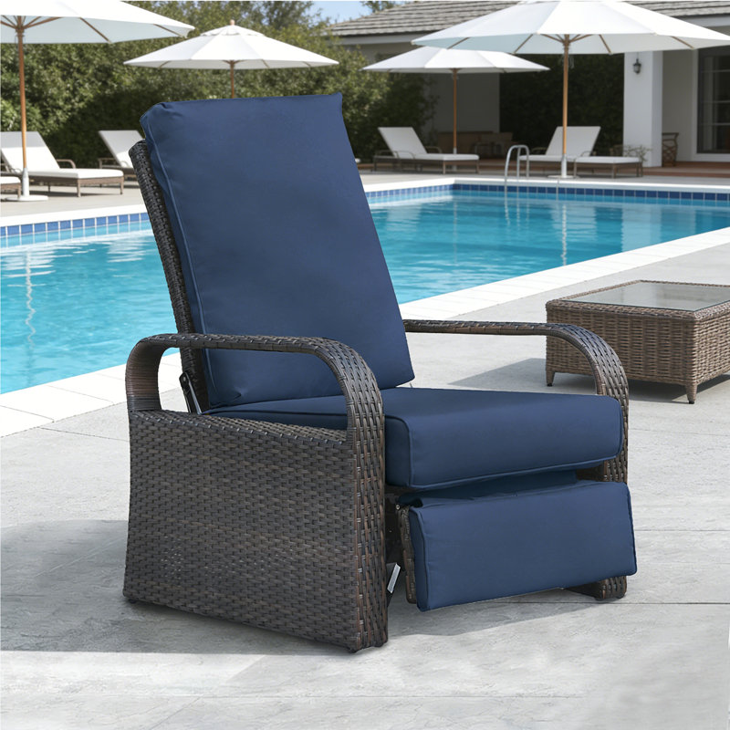 Outdoor T-Cushion Recliner Slipcover, Blue Polyester Blend
