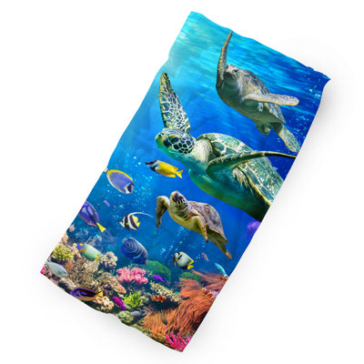 Cipriani Sea Turtles Reef Beach Towel - 100% Cotton Pool Towels, Lightweight, Soft & Absorbent Beach Towels