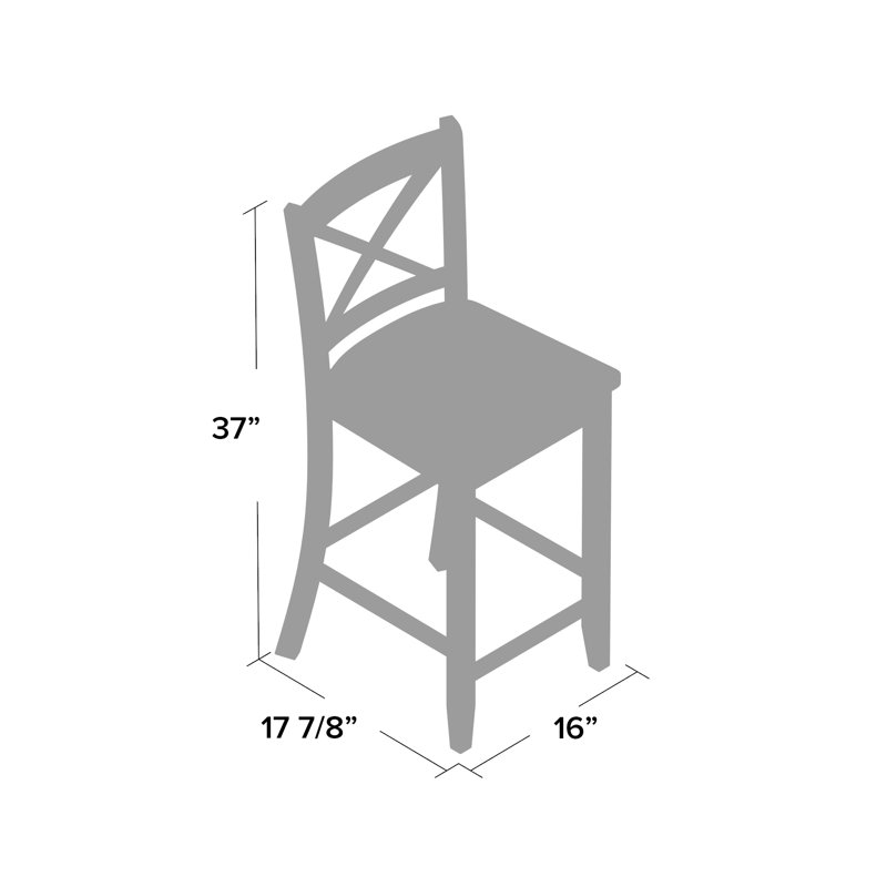 Fairbairn X Back Stool with Sold Wood Frame, Counter Stool (24" Seat Height), Graywash