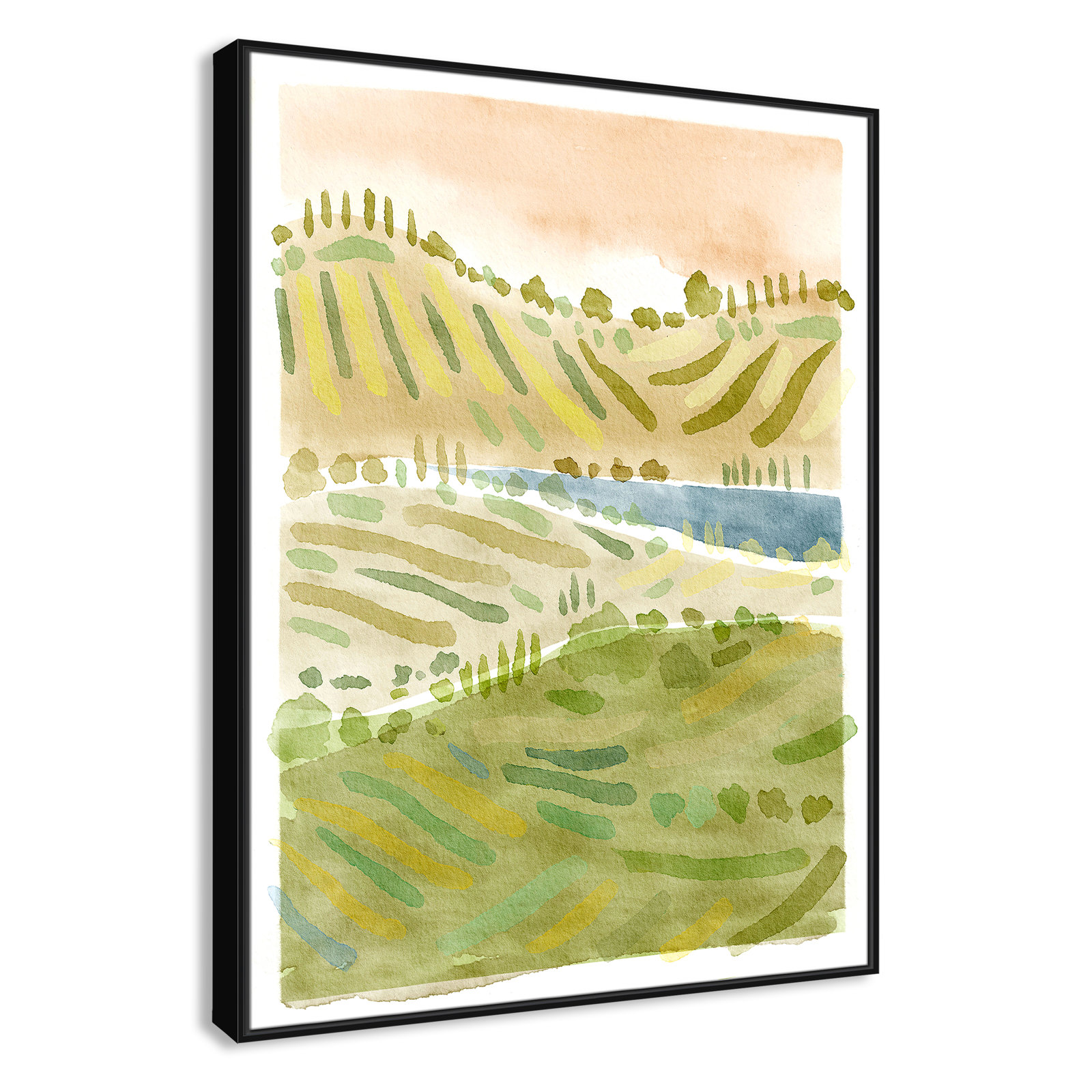 Tuscan Countryside Print by Leah Straatsma, No Mat, 49.5" H x 37.5" W x 2" D, Black Floater Framed Canvas