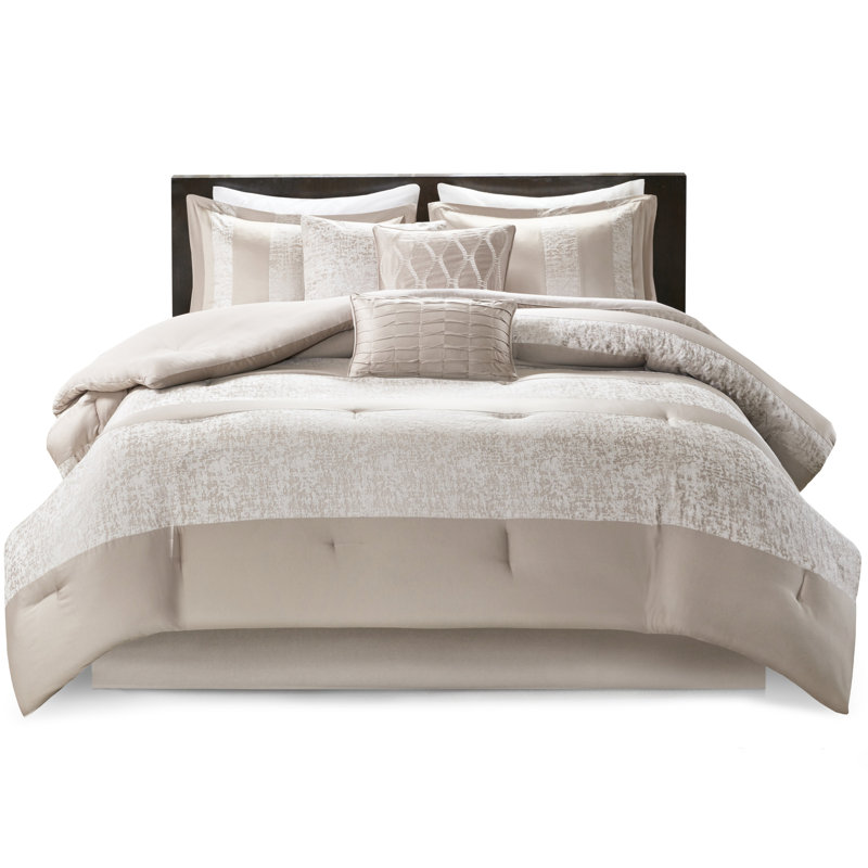 7 Piece King Bedding - Taupe Chenille Luxury Bed
