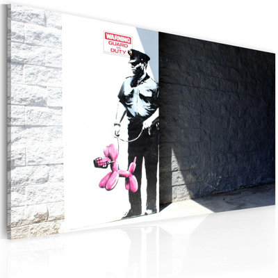 " Banksy Police Guard And Pink Balloon Dog "