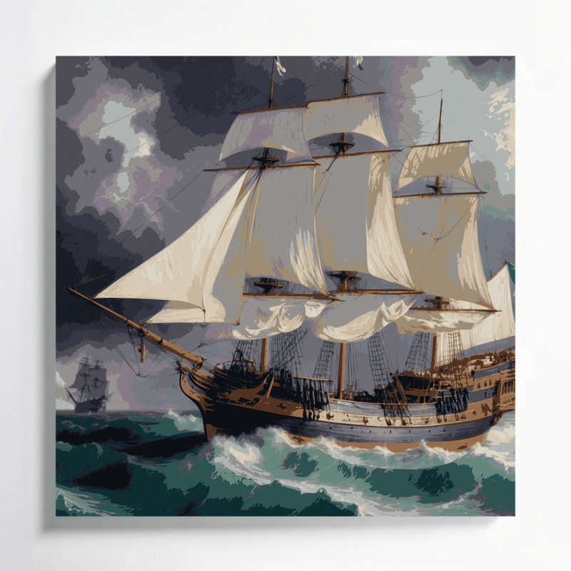 Art nautique gris sur toile, H 16 po x l 16 po