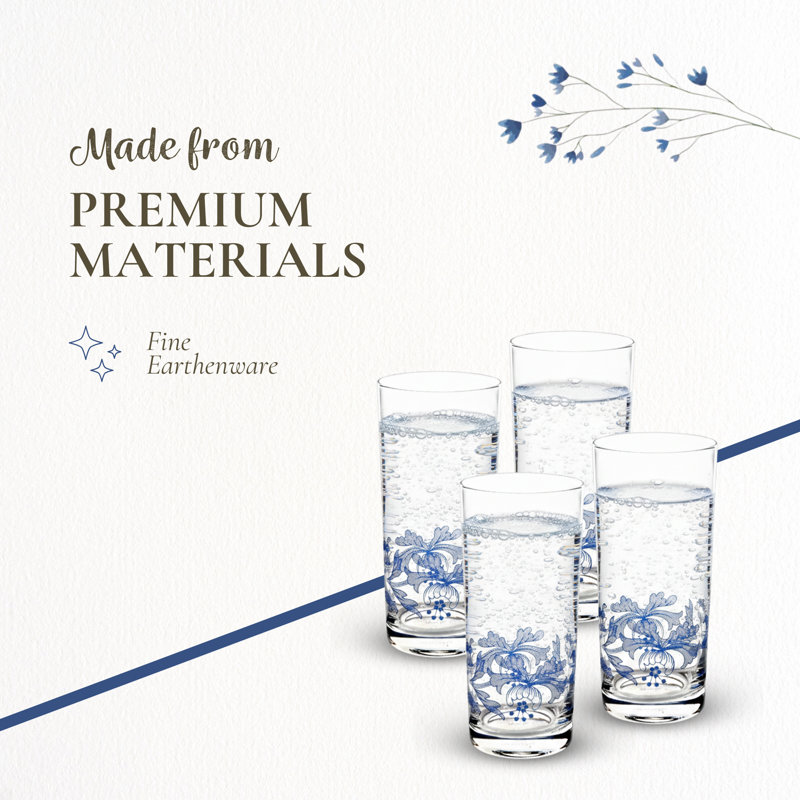 Spode Blue Italian Highball Glasses 15 Oz