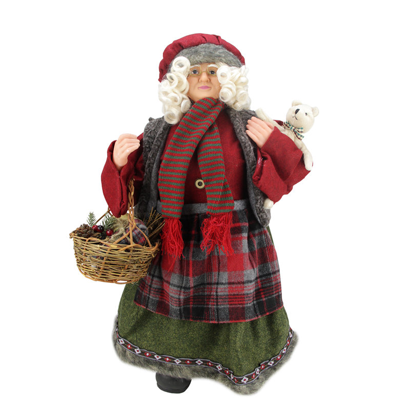 Figurine de Noël avec panier 24 po rouge et vert