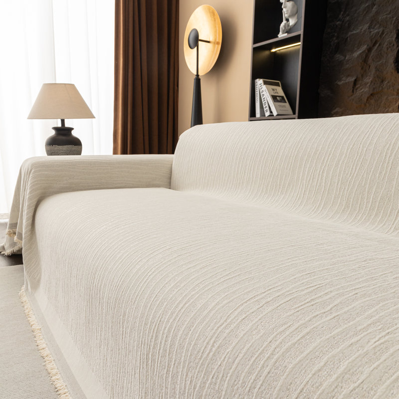 450GSM Jacquard Non-Slip Sofa Throw - Thick Reversible Knit Blanket, Machine Washable Couch Cover For Home Decor, White