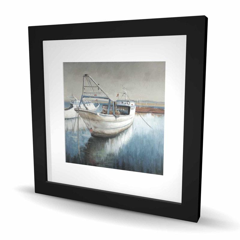 Bateau de pêche désaturé - impression de salon marin, H 16 po x l 16 po, Black
