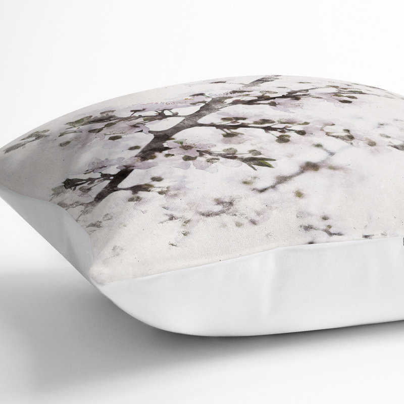 Branch of a White Cherry Blossom Tree Cushion with Filling, White, 55cm H x 55cm W x 20cm D