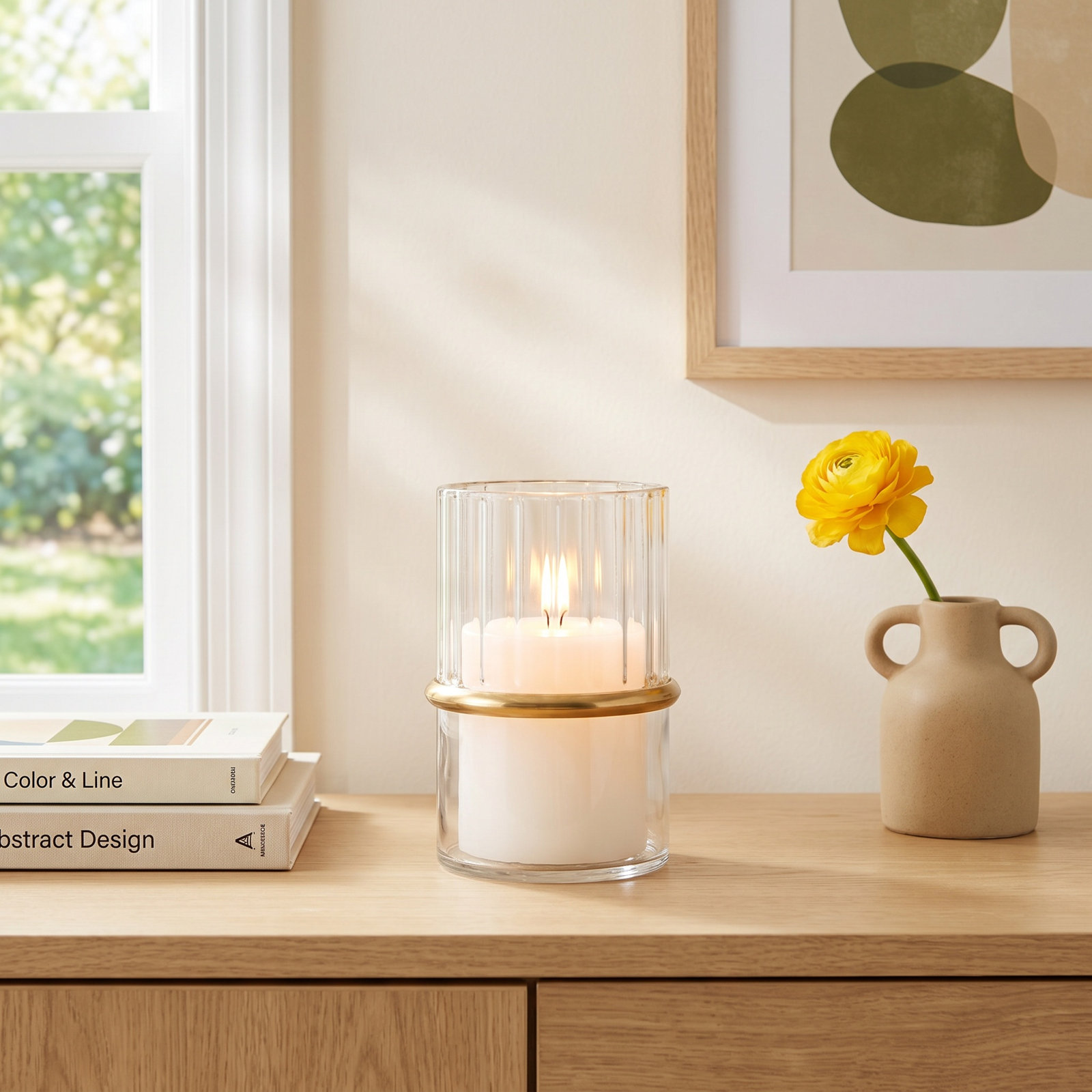 Glass Votive Candle Holder, 4" H x 2.75" W x 2.75" D
