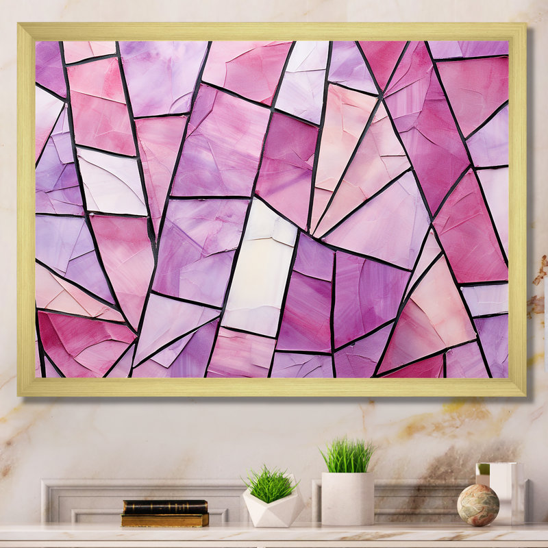 Abstrait géométrique mauve II, art mural abstrait, Cadre doré à coins fermés, H 30 po x l 40 po x P 1,5 po