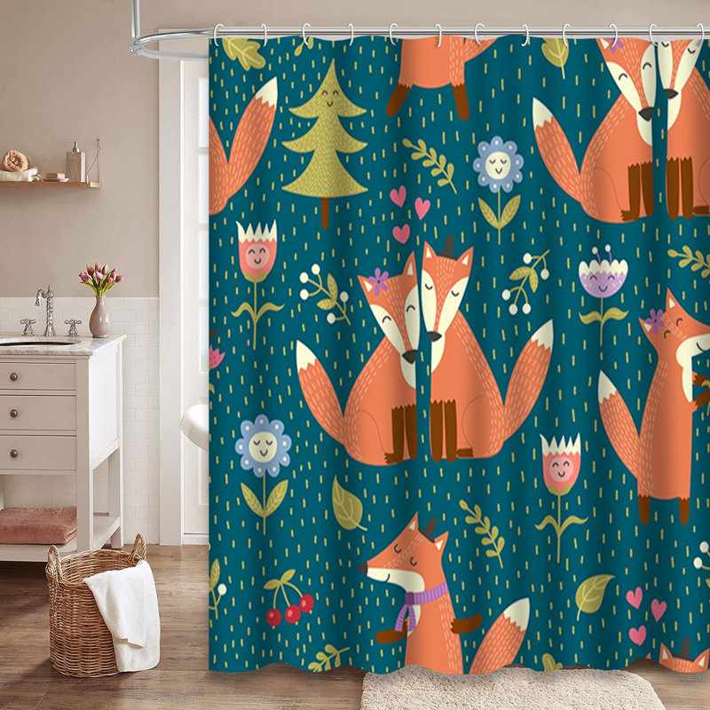 Rideau de douche mignon en bois avec 12 crochets, L 72 po x l 78 po