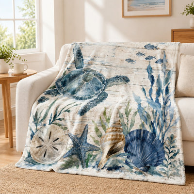 1Pcs Watercolor Sea Turtle Print Plush Blanket – Single-Sided;Cozy and WarmMachine WashableIdeal for Sofa Couch BeddingAvailable in Multiple SizesPerfect Beach Ocean LoversA Great Decorative Accent. Bedding and sofa items