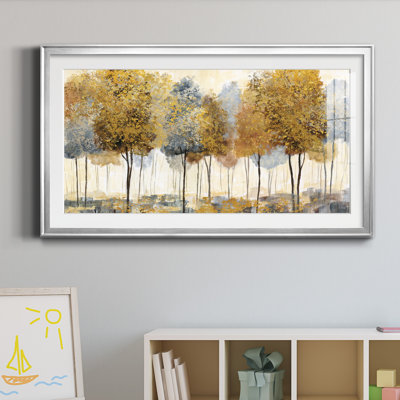 Golden Forest - Matted and Framed Under Acrylic Glass, Large Living Room Wall Art