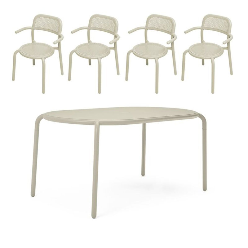 Toni Tavolo Outdoor Dining Table Set With Armchairs, Desert