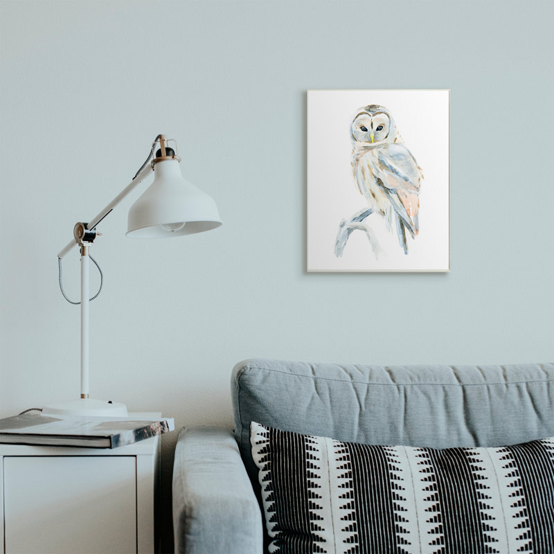 Winter Artic Owl Portrait Perched On Tree Branch by Annie Warren - Painting on Canvas, 19" H x 13" W, Wall Plaque
