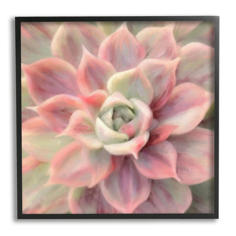 "Rose symétrique" sur toile par Amy Hall, peinture, H 17 po x l 17 po x P 1,5 po, Giclée encadrée noir minuit
