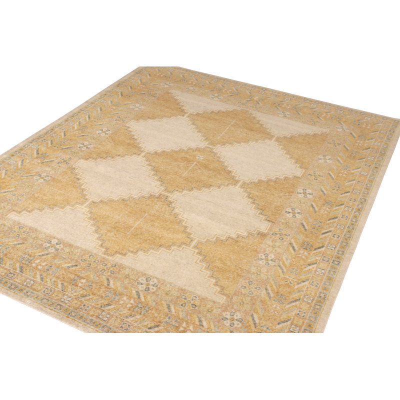 Distressed Homage Hand Knotted Wool Geometric Area Rug, Rectangle 10' x 14'