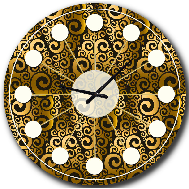 Horloge murale dorée et noire Swirl I - Mid-Century, Moyenne