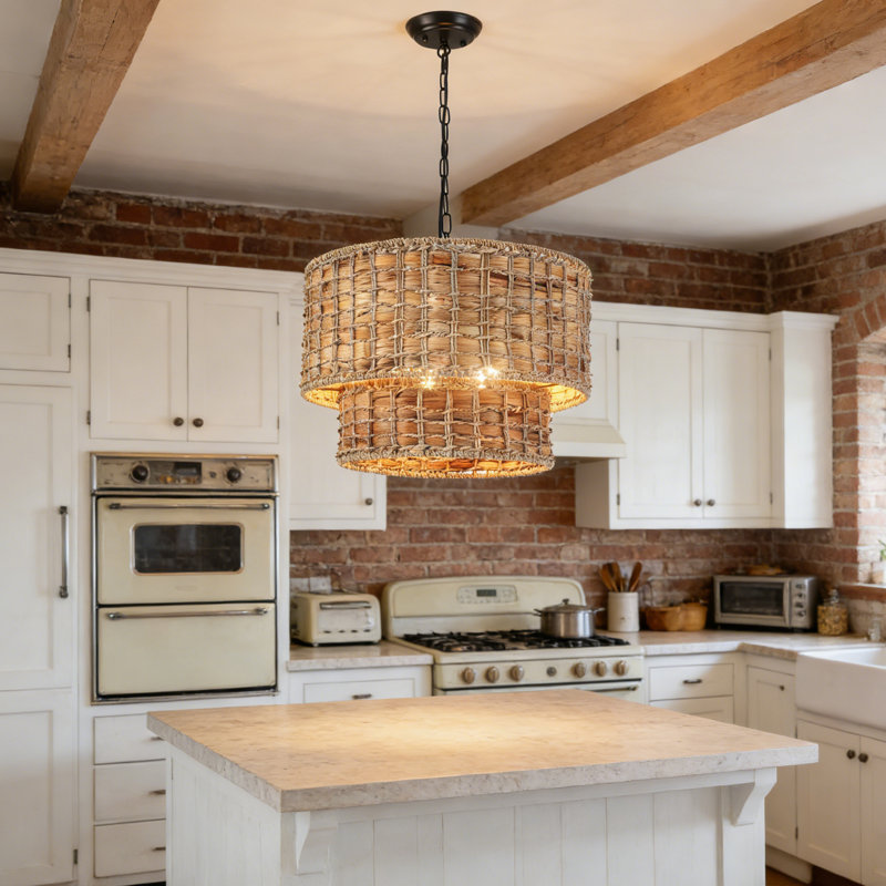 Luminaire suspendu de style campagnard à 5 lumières Kaetlin, Noir mat