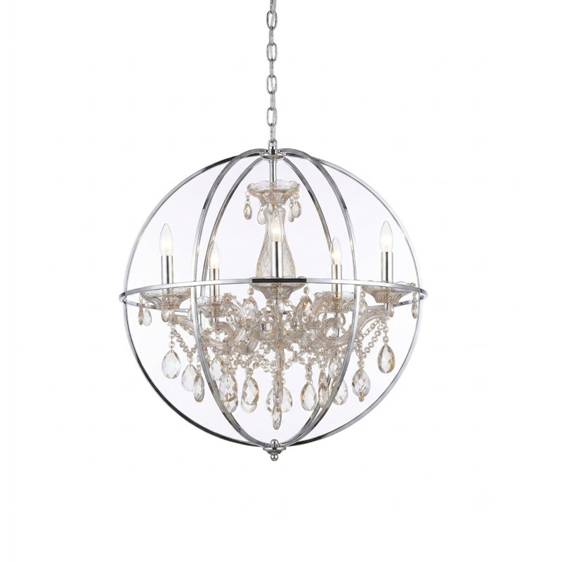 5-Light Chrome Chandelier With Clear Crystals