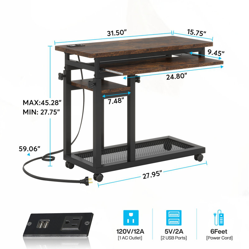 Bureau portatif à hauteur ajustable, Brun